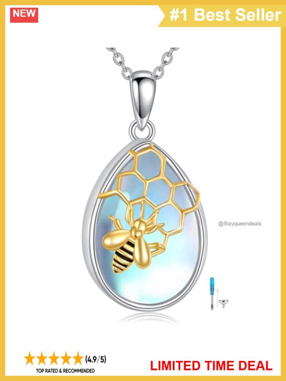 Sterling Silver Bee Urn Necklace Moonstone Cremation Keepsake Memorial Jewelry